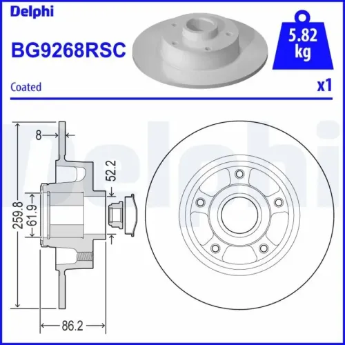 Bremsscheibe Hinterachse DELPHI BG9268RSC Bild Bremsscheibe Hinterachse DELPHI BG9268RSC