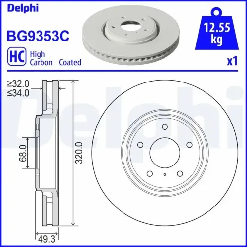 Bremsscheibe DELPHI BG9353C Bild Bremsscheibe DELPHI BG9353C