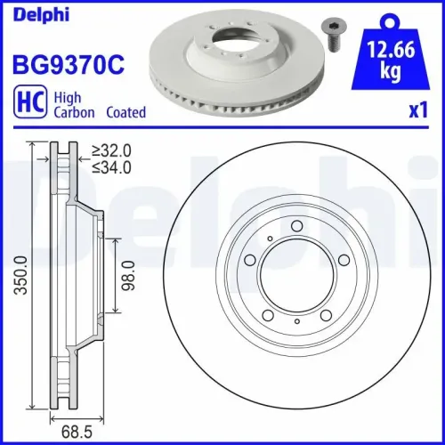 Bremsscheibe Vorderachse Vorderachse links DELPHI BG9370C Bild Bremsscheibe Vorderachse Vorderachse links DELPHI BG9370C