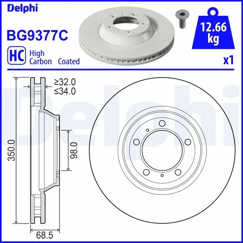 Bremsscheibe Vorderachse Vorderachse rechts DELPHI BG9377C