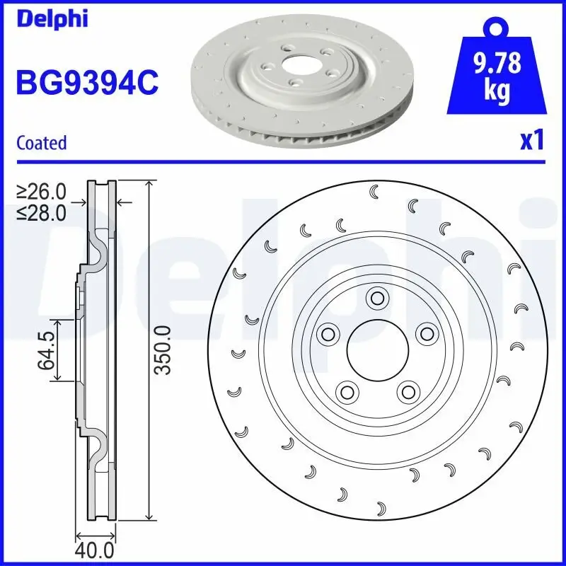 Bremsscheibe Hinterachse Vorderachse rechts DELPHI BG9394C