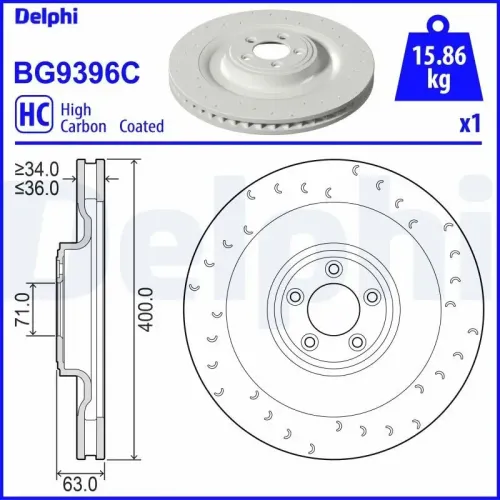 Bremsscheibe Vorderachse Vorderachse rechts DELPHI BG9396C Bild Bremsscheibe Vorderachse Vorderachse rechts DELPHI BG9396C