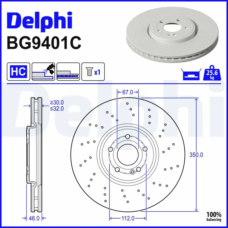 Bremsscheibe Vorderachse DELPHI BG9401C
