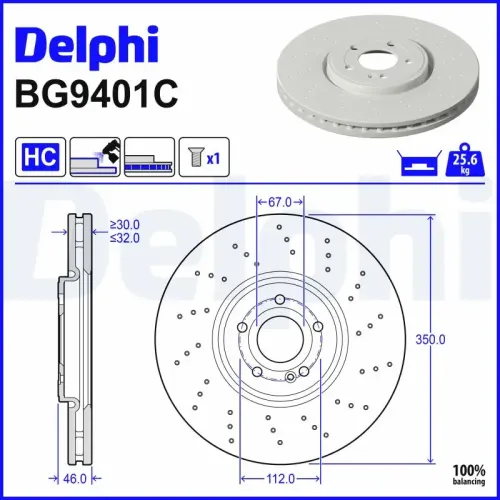Bremsscheibe Vorderachse DELPHI BG9401C Bild Bremsscheibe Vorderachse DELPHI BG9401C