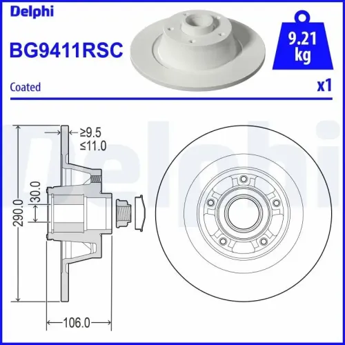 Bremsscheibe DELPHI BG9411RSC Bild Bremsscheibe DELPHI BG9411RSC