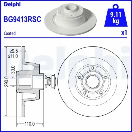 Bremsscheibe Hinterachse DELPHI BG9413RSC Bild Bremsscheibe Hinterachse DELPHI BG9413RSC