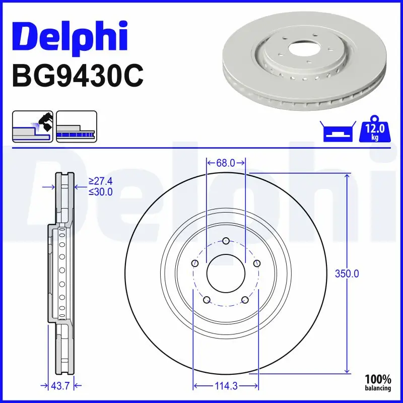 Bremsscheibe Vorderachse DELPHI BG9430C