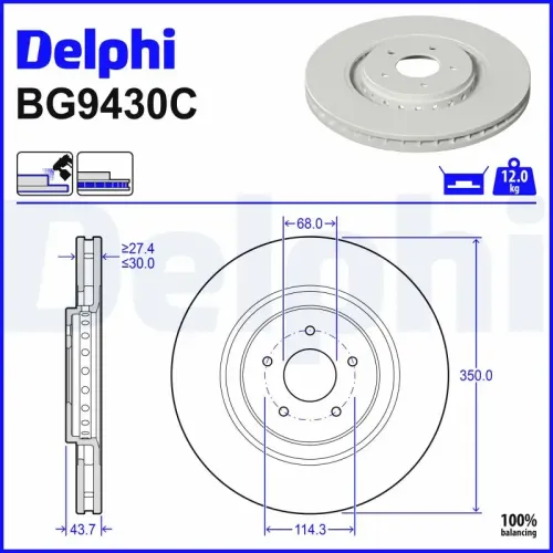 Bremsscheibe Vorderachse DELPHI BG9430C Bild Bremsscheibe Vorderachse DELPHI BG9430C