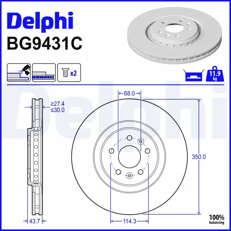 Bremsscheibe Vorderachse DELPHI BG9431C