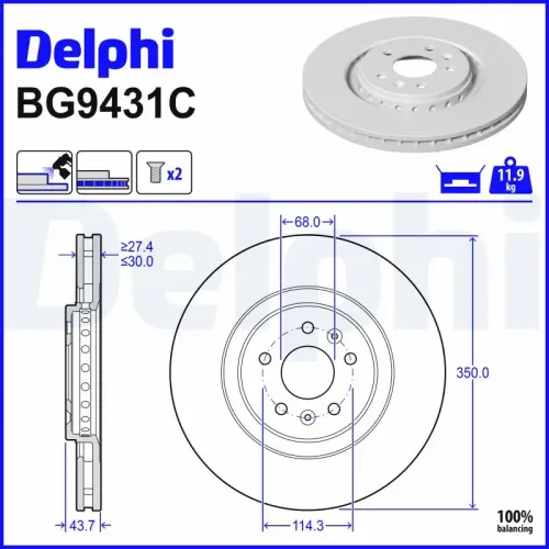 Bremsscheibe Vorderachse DELPHI BG9431C Bild Bremsscheibe Vorderachse DELPHI BG9431C
