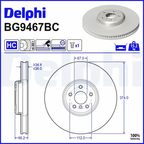 Bremsscheibe DELPHI BG9467BC Bild Bremsscheibe DELPHI BG9467BC