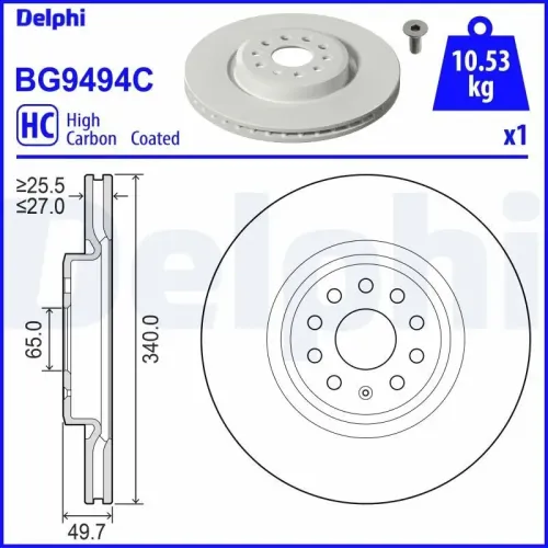 Bremsscheibe Vorderachse DELPHI BG9494C Bild Bremsscheibe Vorderachse DELPHI BG9494C