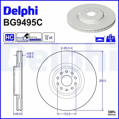 Bremsscheibe Vorderachse DELPHI BG9495C Bild Bremsscheibe Vorderachse DELPHI BG9495C