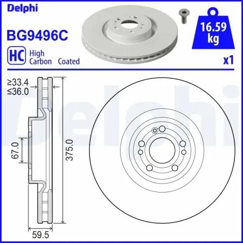 Bremsscheibe Vorderachse DELPHI BG9496C Bild Bremsscheibe Vorderachse DELPHI BG9496C