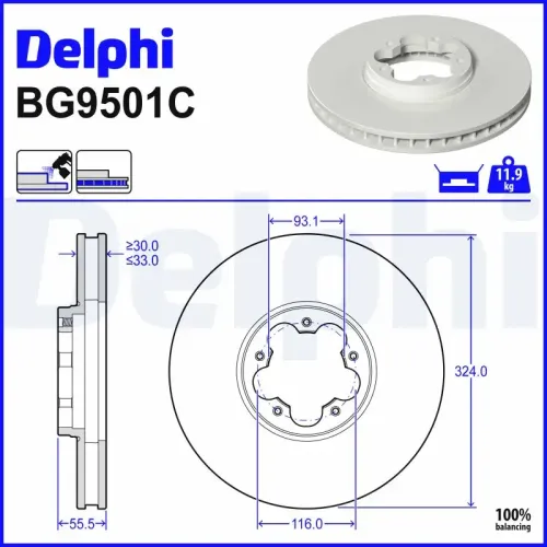 Bremsscheibe DELPHI BG9501C Bild Bremsscheibe DELPHI BG9501C
