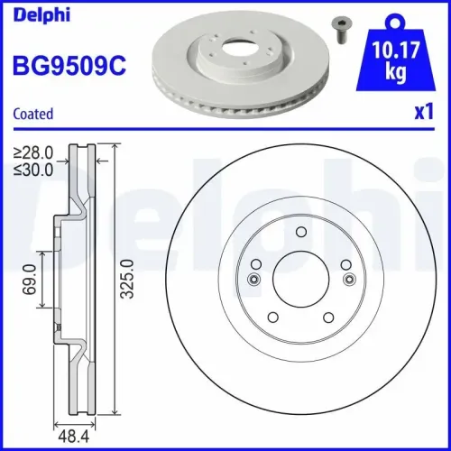 Bremsscheibe DELPHI BG9509C Bild Bremsscheibe DELPHI BG9509C