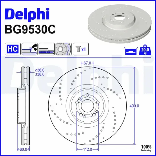 Bremsscheibe Vorderachse DELPHI BG9530C Bild Bremsscheibe Vorderachse DELPHI BG9530C
