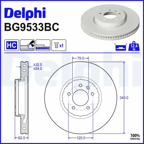 Bremsscheibe DELPHI BG9533BC Bild Bremsscheibe DELPHI BG9533BC
