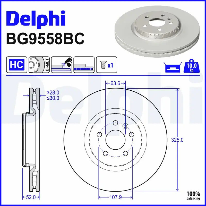 Bremsscheibe Vorderachse DELPHI BG9558BC