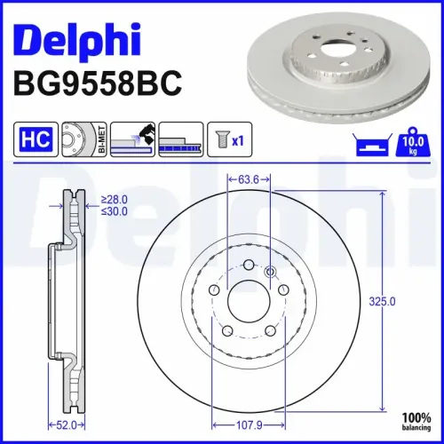 Bremsscheibe Vorderachse DELPHI BG9558BC Bild Bremsscheibe Vorderachse DELPHI BG9558BC