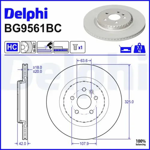 Bremsscheibe Hinterachse DELPHI BG9561BC Bild Bremsscheibe Hinterachse DELPHI BG9561BC