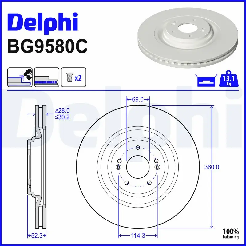 Bremsscheibe Vorderachse DELPHI BG9580C