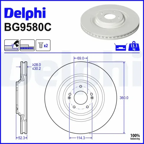 Bremsscheibe Vorderachse DELPHI BG9580C Bild Bremsscheibe Vorderachse DELPHI BG9580C