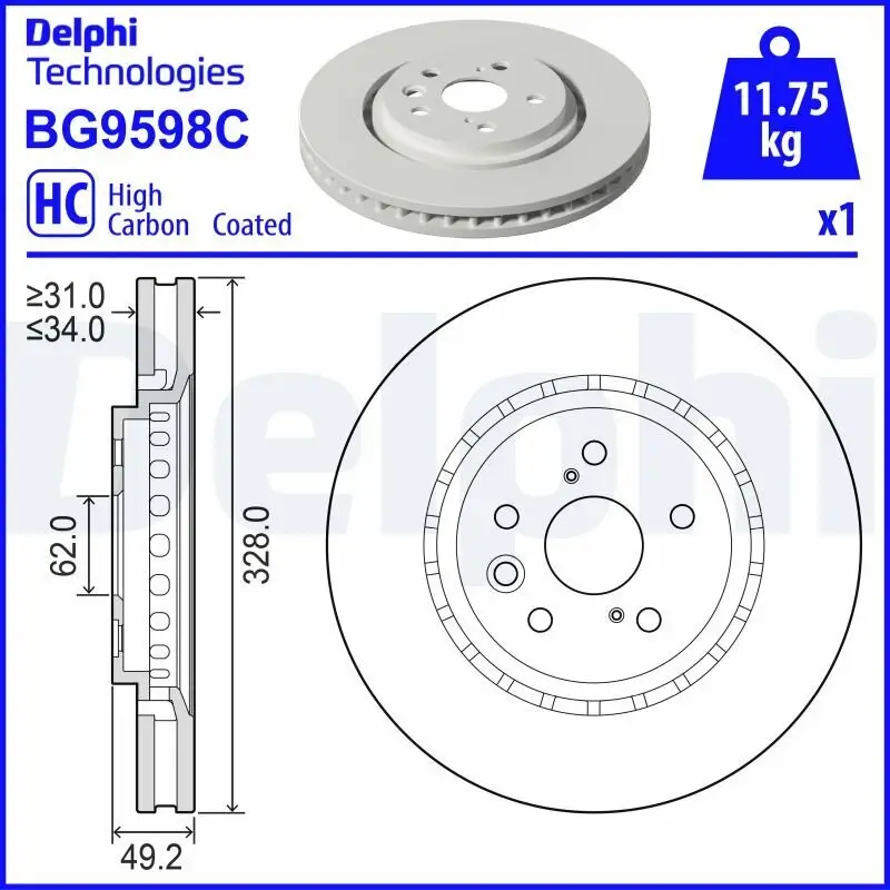 Bremsscheibe Vorderachse DELPHI BG9598C