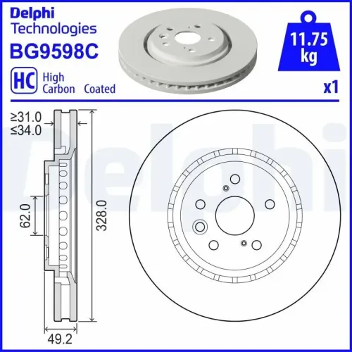 Bremsscheibe Vorderachse DELPHI BG9598C Bild Bremsscheibe Vorderachse DELPHI BG9598C