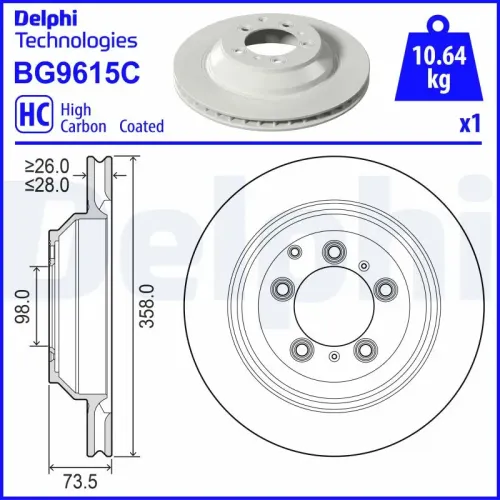 Bremsscheibe Hinterachse DELPHI BG9615C Bild Bremsscheibe Hinterachse DELPHI BG9615C