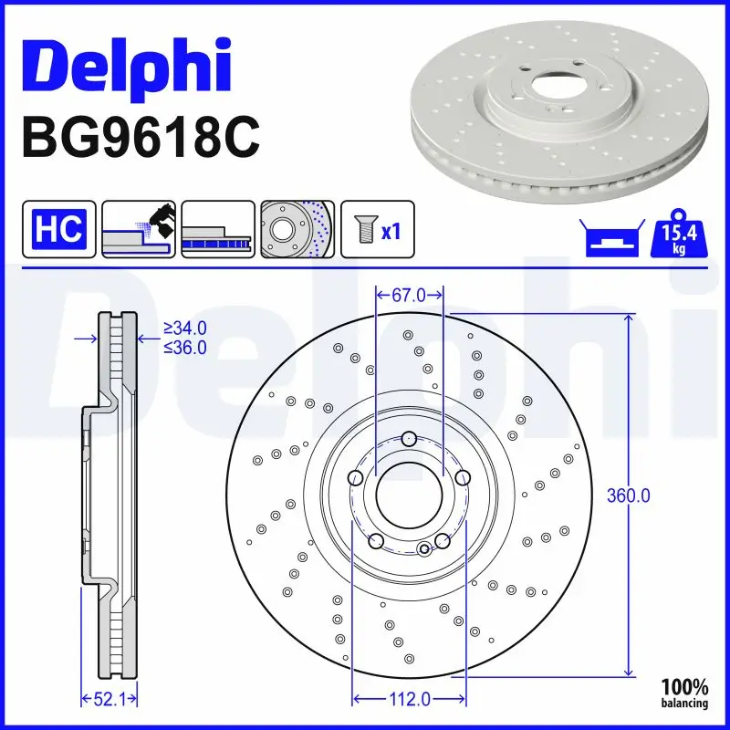 Bremsscheibe Vorderachse DELPHI BG9618C