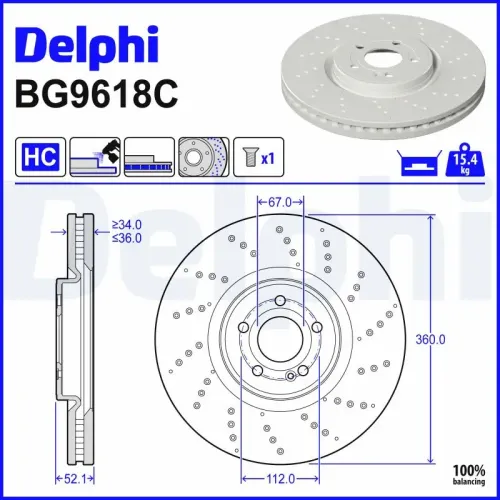Bremsscheibe Vorderachse DELPHI BG9618C Bild Bremsscheibe Vorderachse DELPHI BG9618C