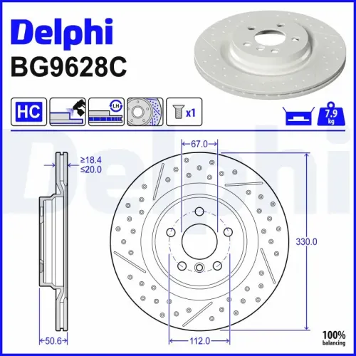Bremsscheibe DELPHI BG9628C Bild Bremsscheibe DELPHI BG9628C