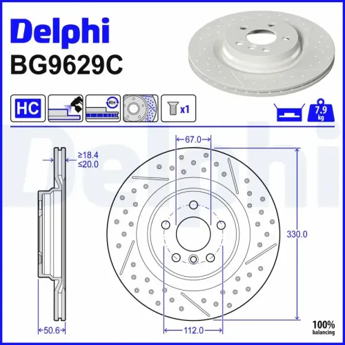 Bremsscheibe DELPHI BG9629C Bild Bremsscheibe DELPHI BG9629C