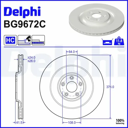 Bremsscheibe Hinterachse DELPHI BG9672C Bild Bremsscheibe Hinterachse DELPHI BG9672C