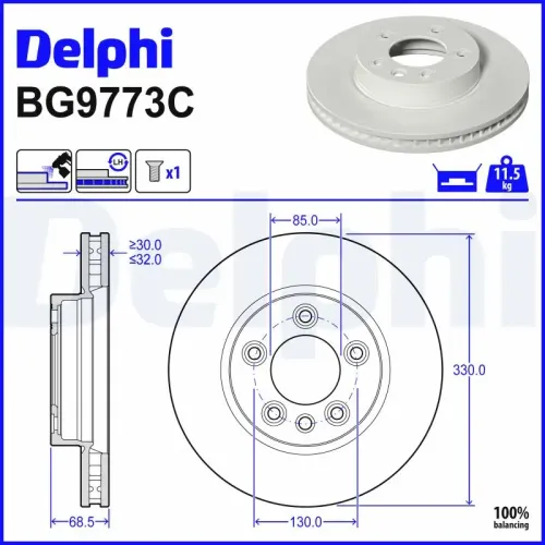 Bremsscheibe DELPHI BG9773C Bild Bremsscheibe DELPHI BG9773C