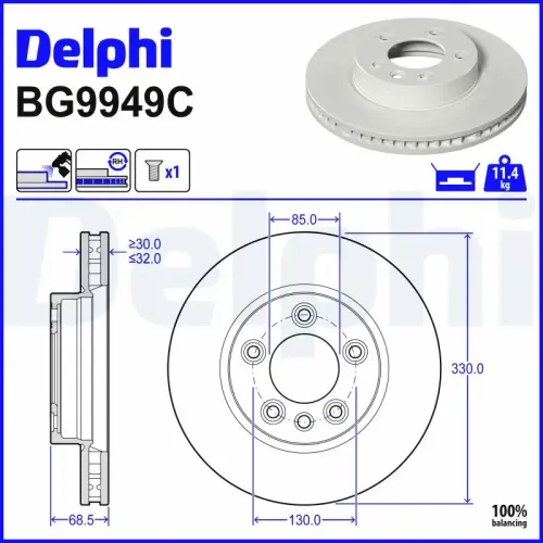 Bremsscheibe DELPHI BG9949C Bild Bremsscheibe DELPHI BG9949C