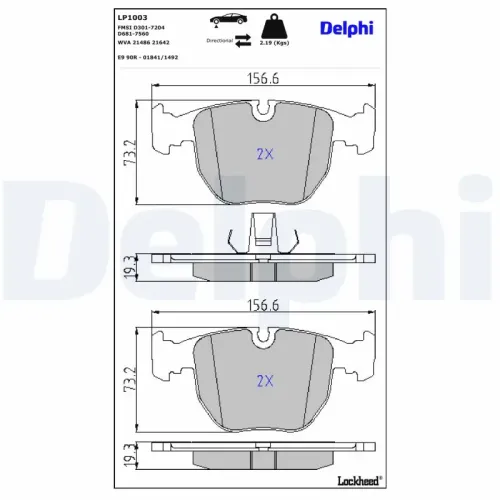 Bremsbelagsatz, Scheibenbremse DELPHI LP1003 Bild Bremsbelagsatz, Scheibenbremse DELPHI LP1003