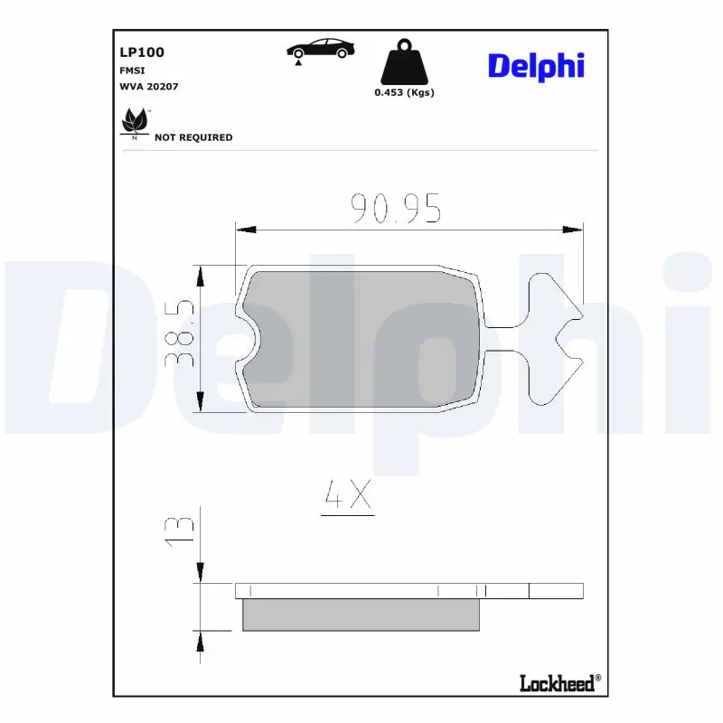Bremsbelagsatz, Scheibenbremse Vorderachse DELPHI LP100