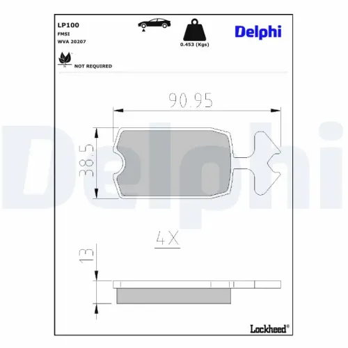 Bremsbelagsatz, Scheibenbremse Vorderachse DELPHI LP100 Bild Bremsbelagsatz, Scheibenbremse Vorderachse DELPHI LP100