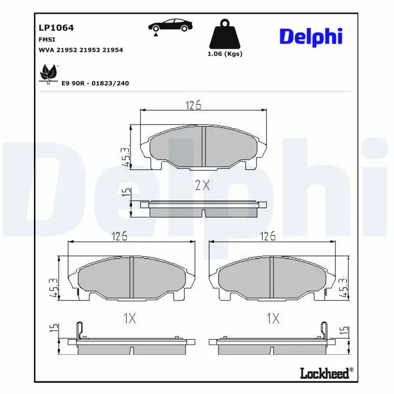 Bremsbelagsatz, Scheibenbremse DELPHI LP1064