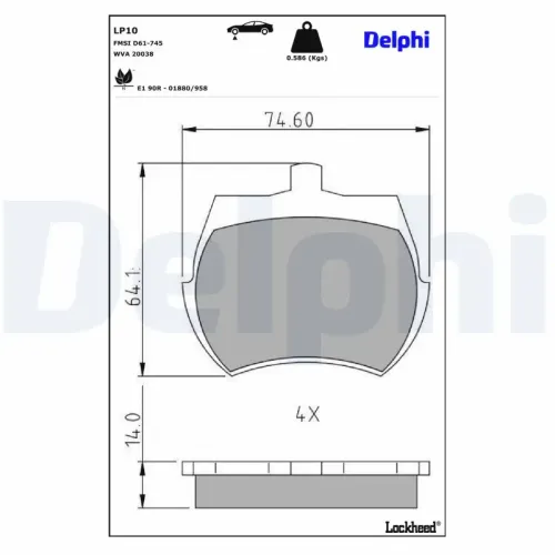 Bremsbelagsatz, Scheibenbremse DELPHI LP10 Bild Bremsbelagsatz, Scheibenbremse DELPHI LP10