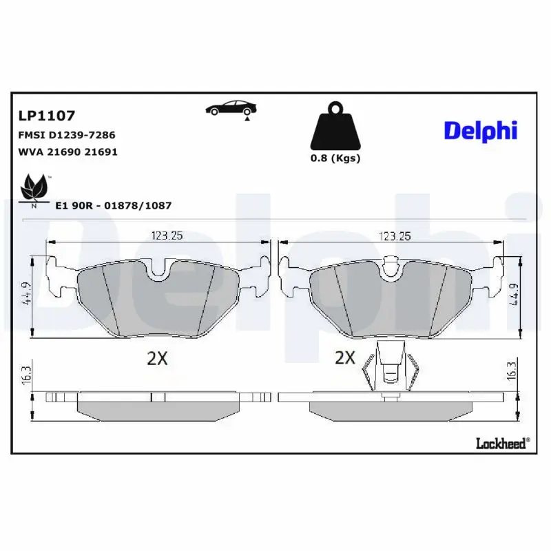 Bremsbelagsatz, Scheibenbremse Hinterachse DELPHI LP1107