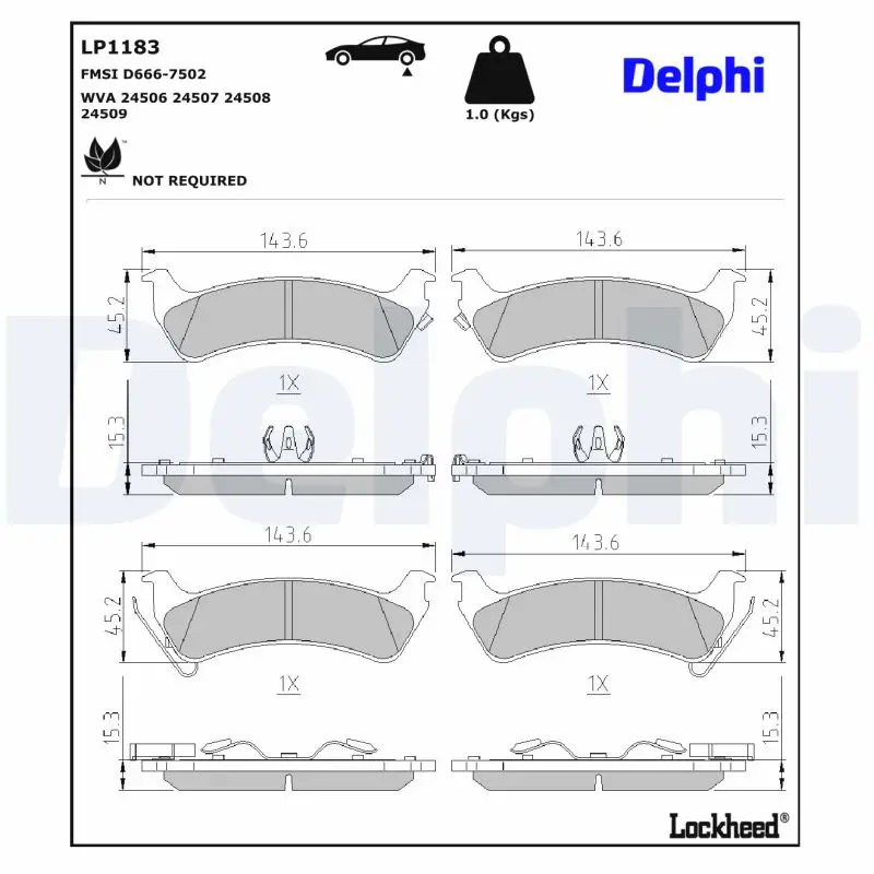 Bremsbelagsatz, Scheibenbremse Hinterachse DELPHI LP1183