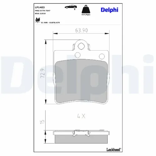 Bremsbelagsatz, Scheibenbremse Hinterachse DELPHI LP1403 Bild Bremsbelagsatz, Scheibenbremse Hinterachse DELPHI LP1403