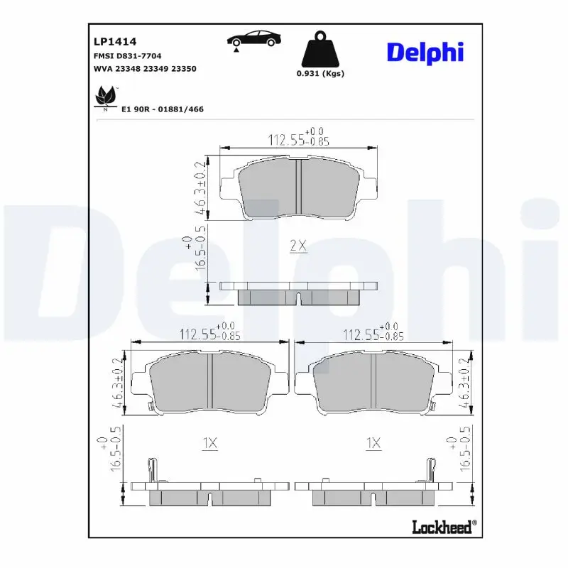 Bremsbelagsatz, Scheibenbremse Vorderachse DELPHI LP1414