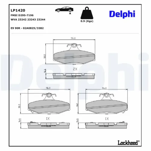 Bremsbelagsatz, Scheibenbremse Hinterachse DELPHI LP1420 Bild Bremsbelagsatz, Scheibenbremse Hinterachse DELPHI LP1420