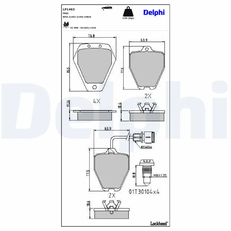 Bremsbelagsatz, Scheibenbremse Vorderachse DELPHI LP1463