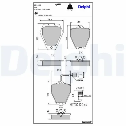 Bremsbelagsatz, Scheibenbremse Vorderachse DELPHI LP1463 Bild Bremsbelagsatz, Scheibenbremse Vorderachse DELPHI LP1463