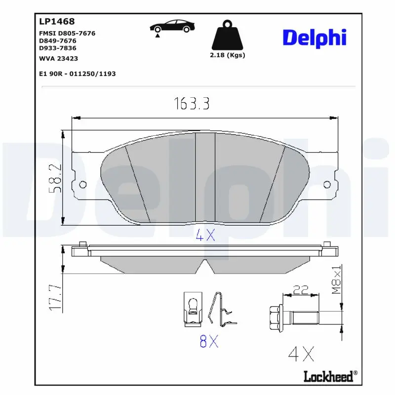 Bremsbelagsatz, Scheibenbremse Vorderachse DELPHI LP1468